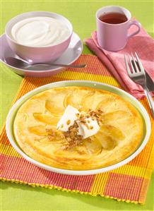 Tortilla de manzanas con requeson.Receta disponible.

