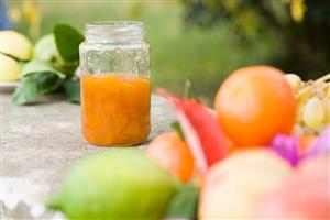 Jar of marmalade and fruit