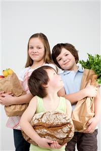 Children with groceries